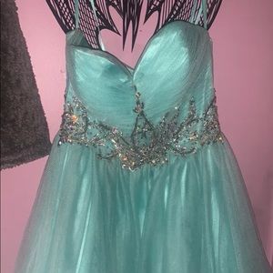 Above the knee cyan blue prom dress